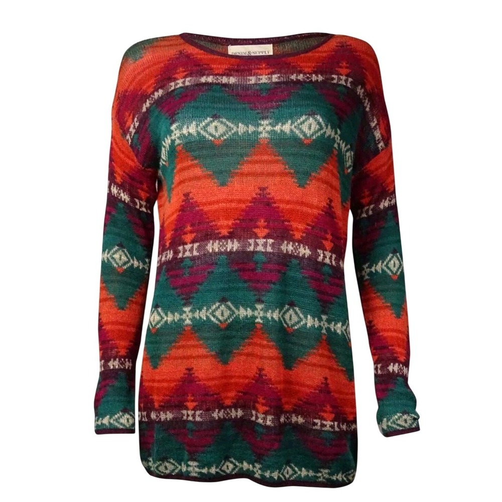 Denim Supply Ralph Lauren Native Geometric Print Long Sleeve Sweater Womens L